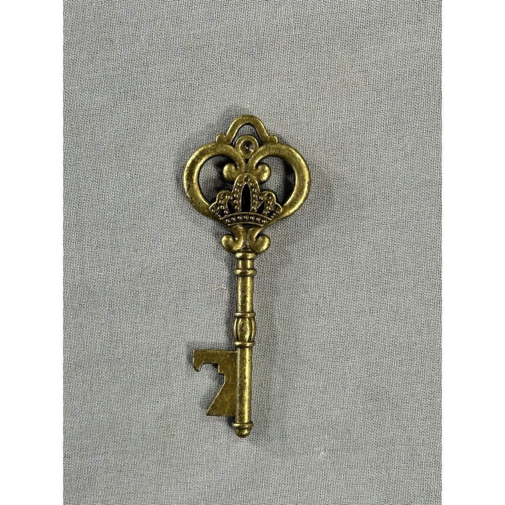 Skeleton Key With Heart Shape End And Crown Antique Bronze 3 1/4" Has Wear